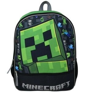 Kids' Minecraft 16" Backpack with Big Face Creeper with Key Chain NWOT